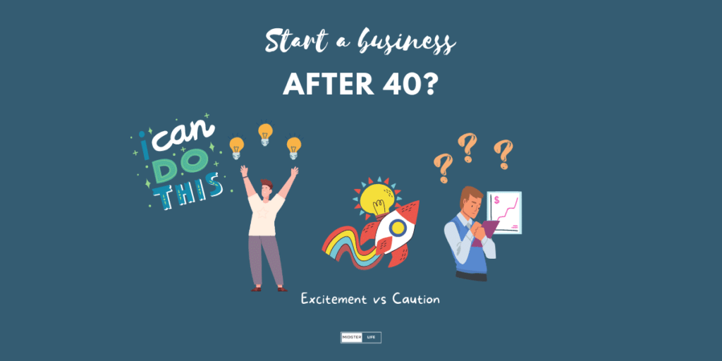 Illustration demonstrating the differing perspectives on starting a business after 40. One person will be excited while another will be cautious.