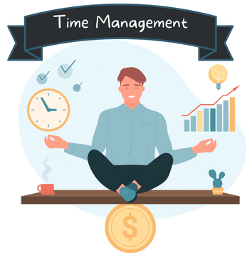 Work-life balance after 40: Illustration of a man balancing time and productivtity.