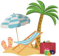 Work-life balance after 40: Illustration showing the beach, with a deck chair under a palm tree.