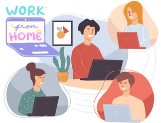 Work-life balance after 40: Illustration of various individuals working from home